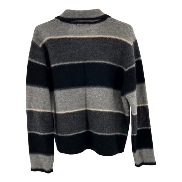 Karen Scott L wool striped button up sweater cardigan neutral winter casual work - Picture 2 of 10